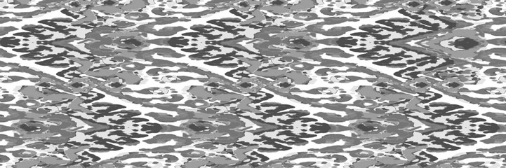 Rhombus Ikat Vector Pattern. Ogee Geometric Print. Abstract Ethnic Kilim.  Monochrome Black and White Wet Vintage Tie Dye Ornament. Watercolor Batik Seamless Design. Vibrant Carpet Rug Chevron Motif.