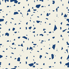 Terrazzo Pavement Tie Dye Seamless Pattern. Indigo Blue and Beige Geometric Monochrome Marble Textile Imitation. Mosaic Ink. Japan Design. Shibory Minimalism Background.  Geometric Art Print.