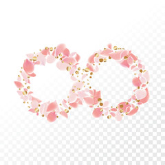 Enchanting vector background with delicate pink petals swirling against transparency. Evoking nature's beauty, captivates with vibrant colors, perfect for banners celebrating spring's allure and love.