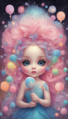 Fototapeta na wymiar Girl with sweets and balloons