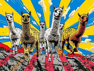 From dawn until dusk, the alpacas journey through the atmosphere was a symphony of color and light , - obrazy, fototapety, plakaty
