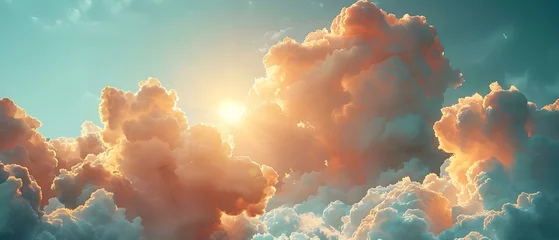 Foto op Canvas Sun's Embrace Amidst Cloud Symphony. Concept Cloud Watching, Sunset Reflections, Nature's Canvas, Peaceful Landscape, Colorful Twilight © Anastasiia