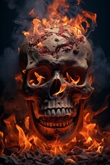 A skull engulfed in flames. - obrazy, fototapety, plakaty