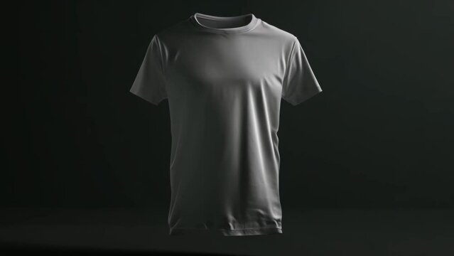 Mockup of a white 3d t-shirt floating on a completely black empty studio