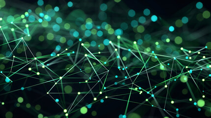 An artistic depiction of interconnected green and blue dots and lines on a black background, symbolizing a high-capacity data network. as seen in an image.