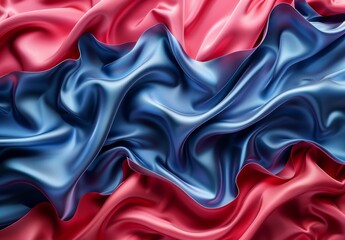 An emerging trend showcases tranquil wave motifs blending with vibrant red and blue fabric textures, depicted through illustrations and 3D renders. - obrazy, fototapety, plakaty