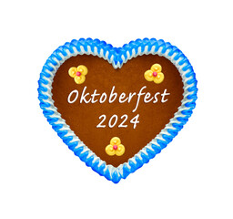 Oktoberfest Lebkuchenherz 2024  isoliert auf weissem Hintergrund - obrazy, fototapety, plakaty