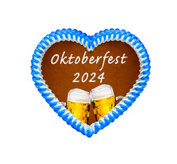 Oktoberfest Lebkuchenherz 2024  isoliert auf weissem Hintergrund