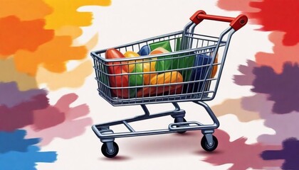 Oil Painting A Shopping Cart Icon Representing Sho (11) - obrazy, fototapety, plakaty