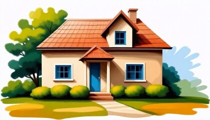 Oil Painting A Simple House Icon Representing Home (12) - obrazy, fototapety, plakaty