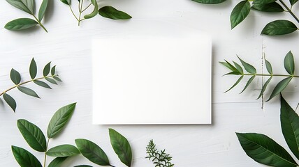 Blank white paper decorated with plants and leaves