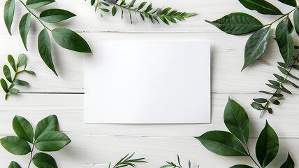 Blank white paper decorated with plants and leaves - obrazy, fototapety, plakaty