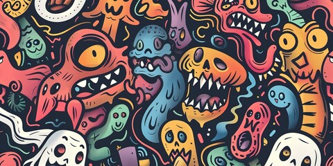 Colorful background, Abstract graffiti cartoon monsters
