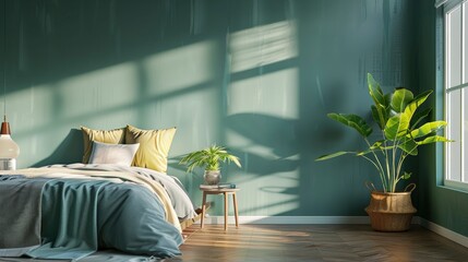 Interior Bedroom Wall Mockup - 3d Rendering, 3d Illustration, Realistic Photography Background