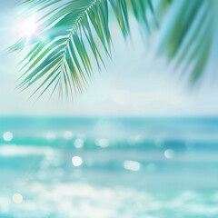Fototapeta na wymiar tropical island with palm trees background with room for text.