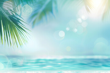 Fototapeta na wymiar tropical island with palm trees background with room for text.