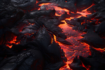 hot volcanic lava. mountains. explosion