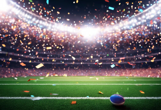 advertisement  backdrop  wide Sport background confetti stadium night 3D illustration gital rugby football american soccer baseball cricket light champion league greengrass aren