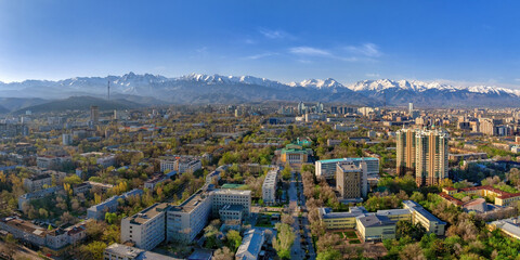 View from a quadcopter of the central part of the largest Kazakh city of Almaty