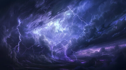 Lightning thunderstorm flash over the night sky. Concept on topic weather, cataclysms hurricane, Typhoon, tornado, storm - obrazy, fototapety, plakaty