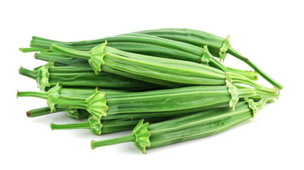 pile of green okra isolated on white background