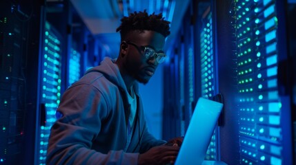 Engineer Working in Data Center