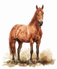 Obraz premium Horse hand drawn watercolor. paint art illustration