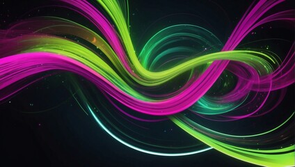 Abstract lime and fuchsia dynamic background. Futuristic vivid neon swirl lines. Light effect.