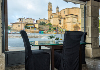 view from restaurant in El Ciego, Spain - obrazy, fototapety, plakaty