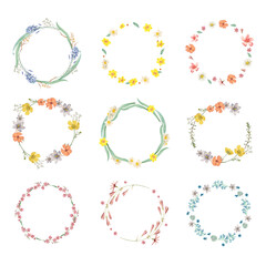 Round flowers frame mixed set transparent png