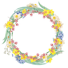 Round mixed flowers frame patterned transparent png