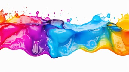 Large colorful splash of multicolored paint that scatters in different directions. Rainbow colored liquid explosion illustration, isolated on white background.