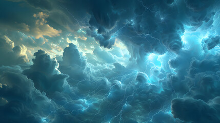 Lightning thunderstorm flash over the night sky. Concept on topic weather, cataclysms hurricane, Typhoon, tornado, storm - obrazy, fototapety, plakaty