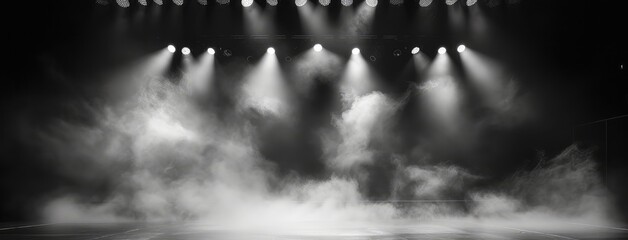 Dramatic Empty Stage with Spotlight and Fog - obrazy, fototapety, plakaty