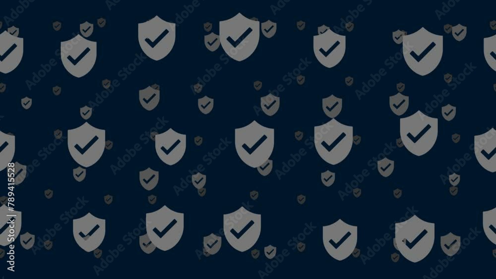 Poster protection mark symbols float horizontally from left to right. parallax fly effect. floating symbols