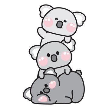 Cute Koala bear stay on top each other greeting.Wild animal character cartoon design.Image for card,poster,sticker,baby clothing,t shirt print screen.Relax.Lay.Kawaii.Vector.Illustration.