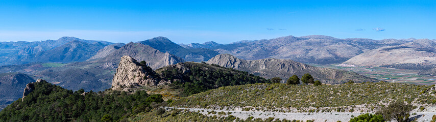 Panoramic view on hiking trail to Maroma peak, Sierra Tejeda, Spain 