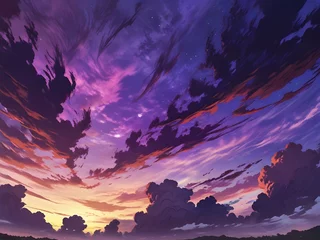 Foto auf Alu-Dibond abstract purple sky, Sunset Sky Amidst Dramatic Cloudscape © atosuwan