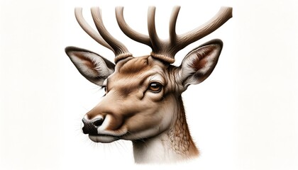 Deer Close Up Portrait. Wild Amazing Beautiful Forest Animal Isolated on Background. Realistic Cute Character Illustration. Nature, Ecology, Wildlife Woodland Creature Care and Safe Concept. 