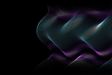  wave lines smooth flowing dynamic blue purple gradient light isolated on black background