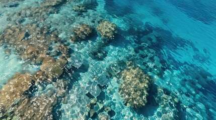 Naklejka na ściany i meble Stunning aerial shot of a crystal clear coral reef