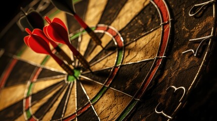Three darts hitting a bullseye on a dartboard