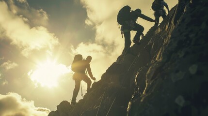 Climbers Conquering the Mountain - obrazy, fototapety, plakaty