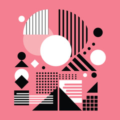 modern geometric composition on pink. a modern abstract design with geometric shapes in a pink, white  and black color scheme, perfect for contemporary graphic projects