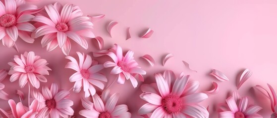 Background with daisies. Creative spring concept. 3D model.