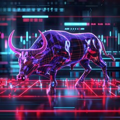 Futuristic Bull Market A D Rendering of a Sleek Innovative Bull Against a Gradient Backdrop of CuttingEdge Digital Charts Inspired by Trons Generative ai