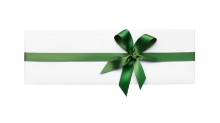 Blank white gift voucher with green ribbon isolated on transparent background,for decoration artwork design,banner,Advertise and celebration in festive.
