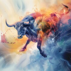 D Watercolor Bull Market An Expressive Leap Through Gently Curving Graphs  Generative ai
