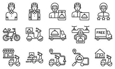 Food delivery essentials line vector icons set 3