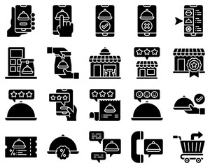 Food delivery essentials solid vector icons set